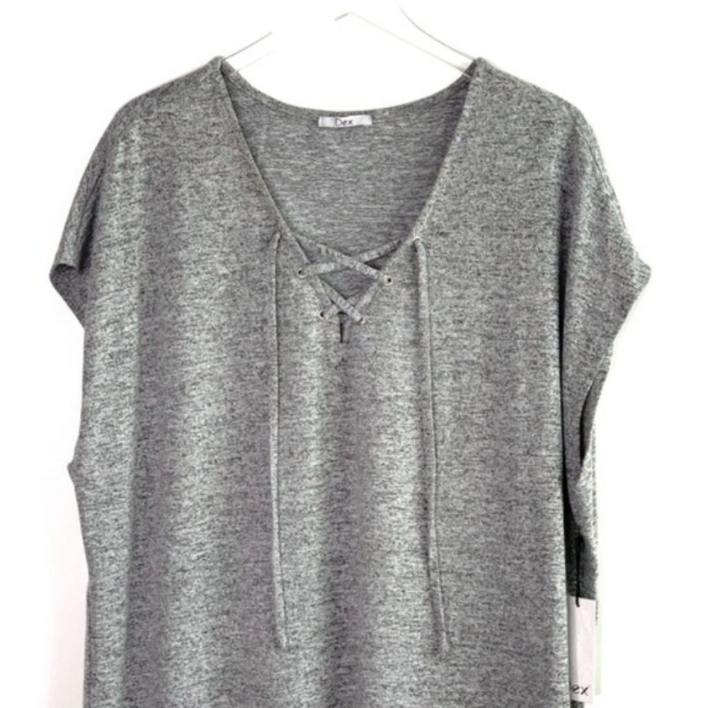 NWT DEX Gray Cap Sleeve Lace Up Top #A10 - Picture 2 of 6